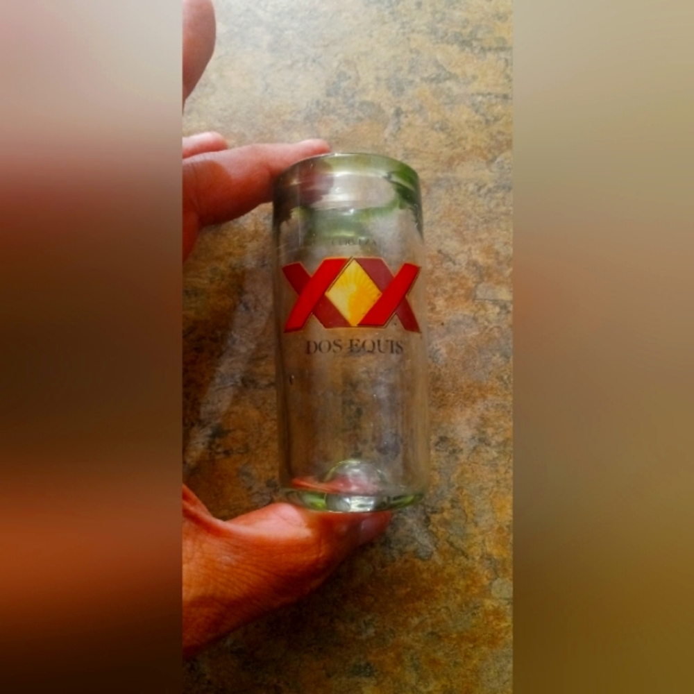 XX Red & Yellow Logo Glass Can - Clear Green Tint shot glass